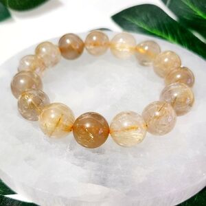 Golden rutilated quartz bracelet - natural rutile crystals Elastic
